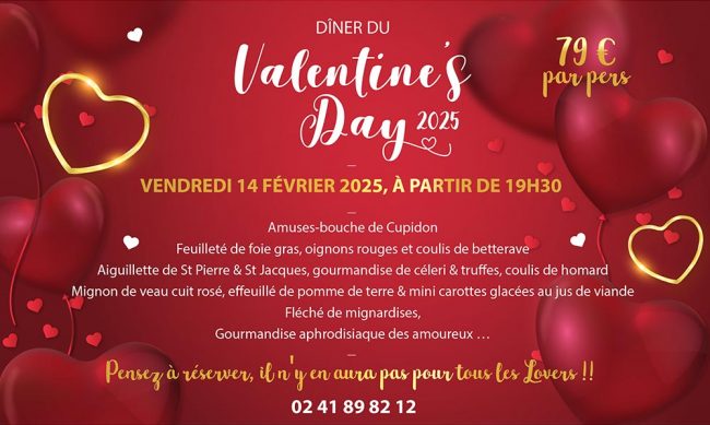 Menu Saint Valentin 2025 Restaurant Baugé Maine et Loire